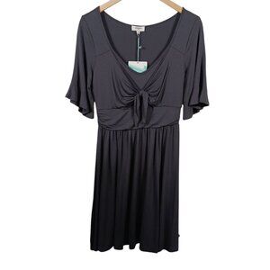 NWT Umgee Dark Gray Short Sleeve Comfy Dress Size Med, Tie at Chest, Boho, Beach